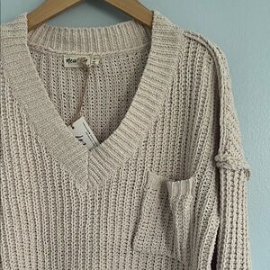 Ecru Chenille V-Neck Sweater